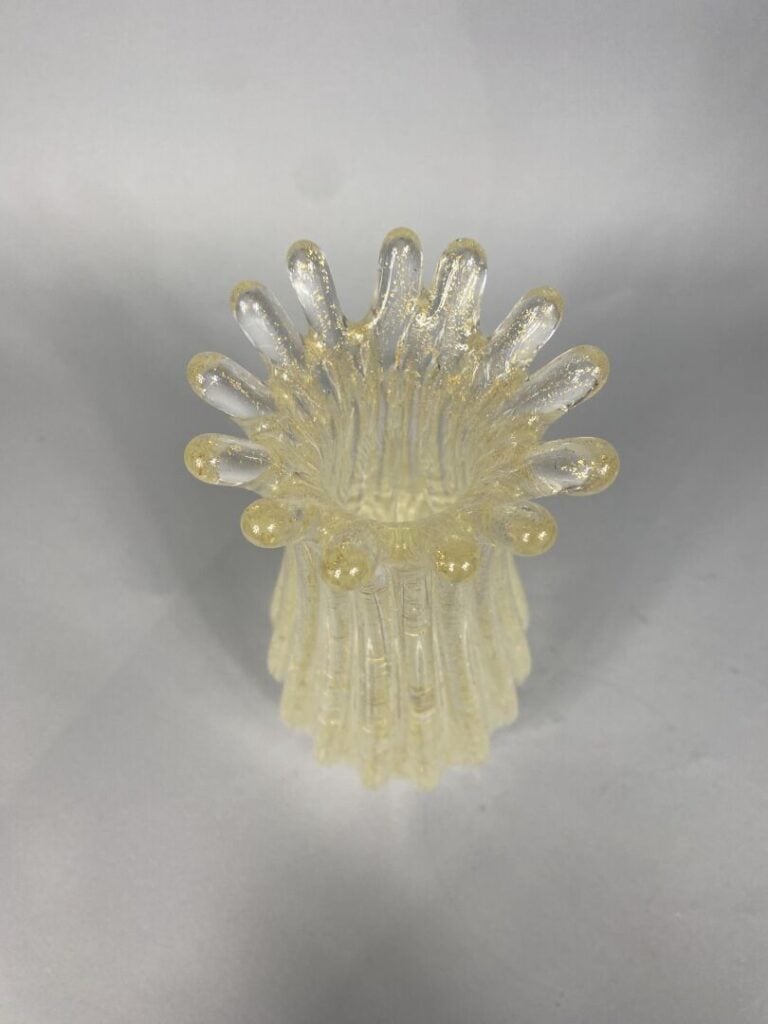 ZANETTI MURANO - Vase en verre épais à inclusions de paillons dorés - Signé - H…