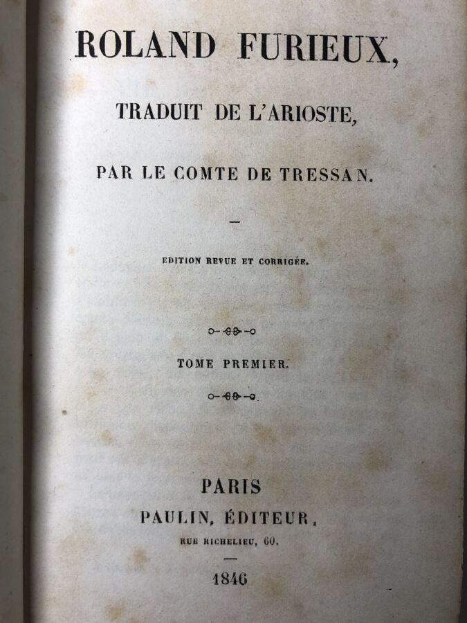 ARIOSTE (Lodovico). - Roland furieux, 4 tomes. Edité à Paris chez Paulin en 184…