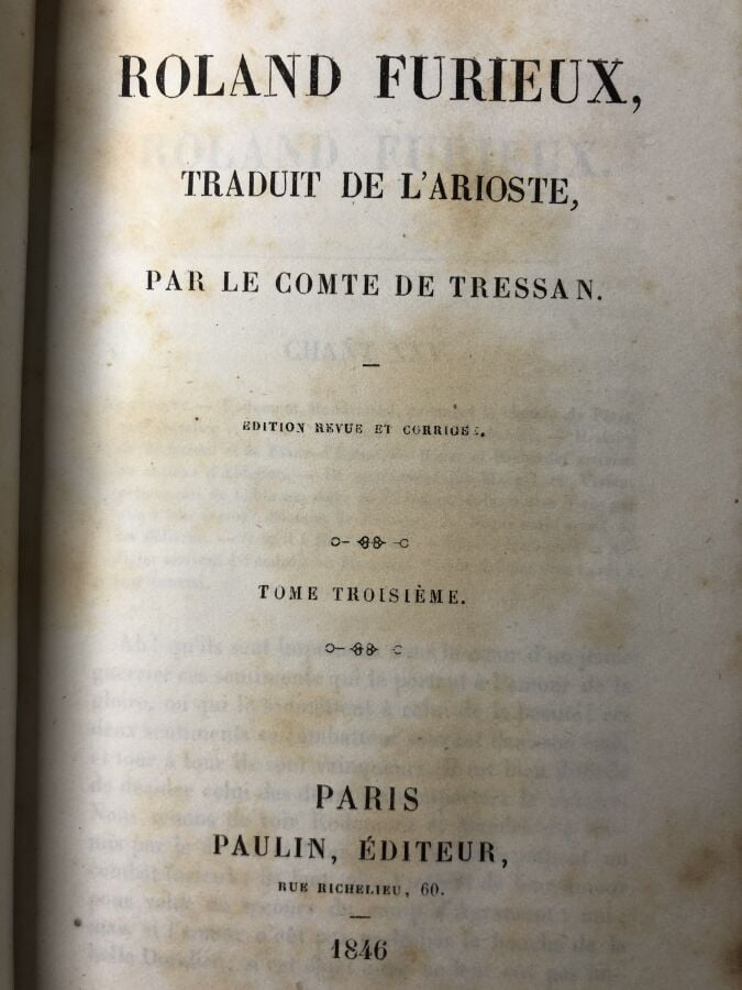 ARIOSTE (Lodovico). - Roland furieux, 4 tomes. Edité à Paris chez Paulin en 184…