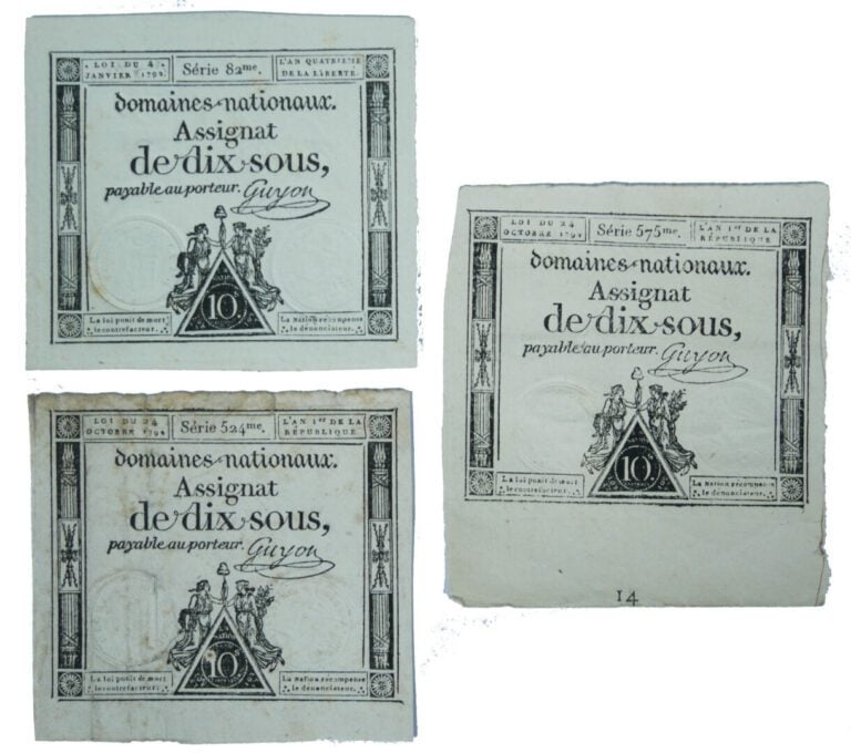Assignat - - Lot de trois assignats de dix sous Série diverses - Etat : B