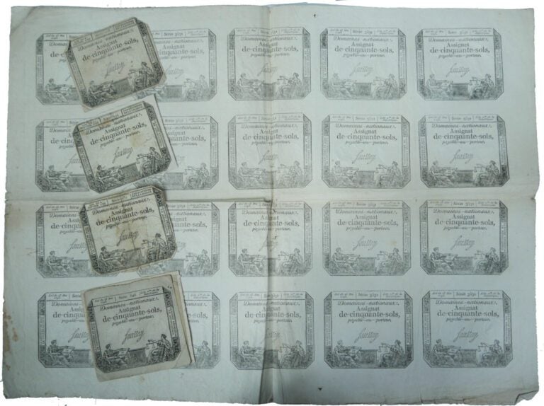 Assignat - - Planche de vingt Assignats de cinquante sol non découpée payable a…