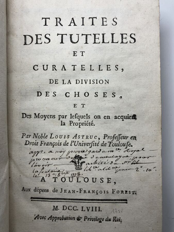 Astruc (Louis, noble). - Traites des tutelles et curatelles de la division des…