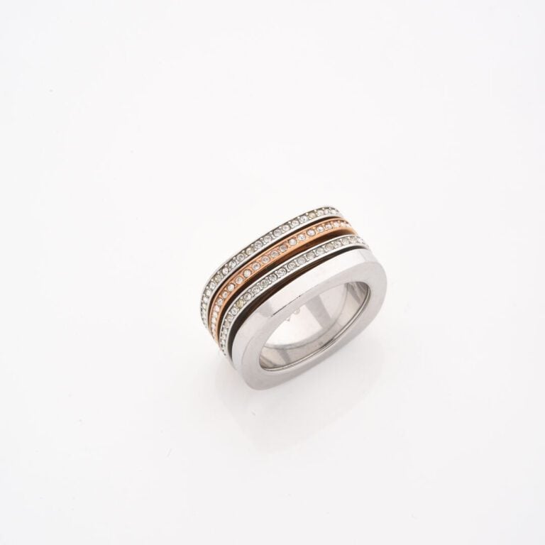 Bague bandeau à bord arrondi en or (750) deux tons ornée de deux lignes mobiles…