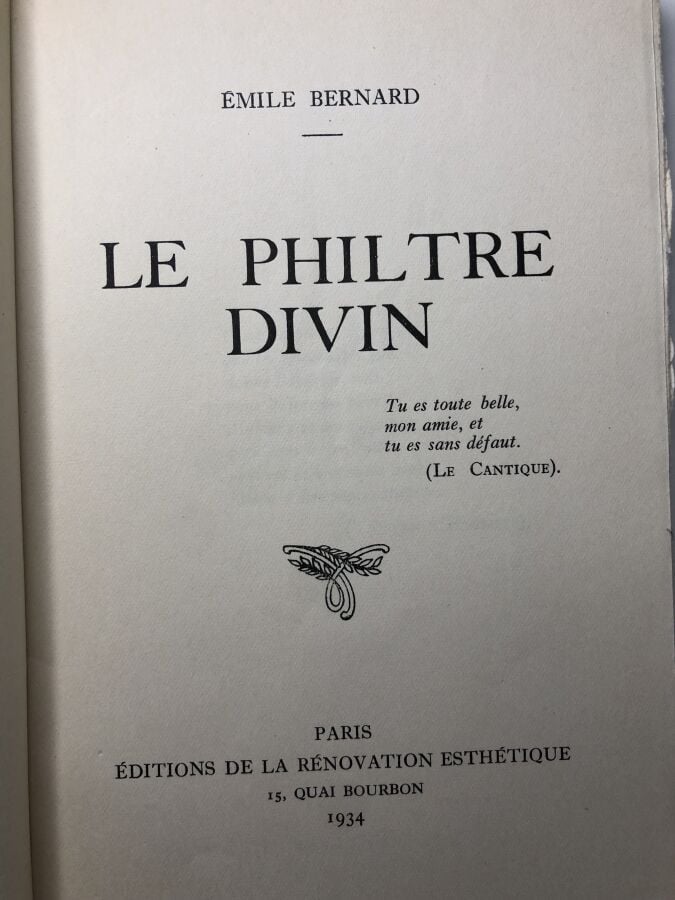 BERNARD (Emile). - Le philtre divin. Edité à Paris chez éditions de la rénovati…