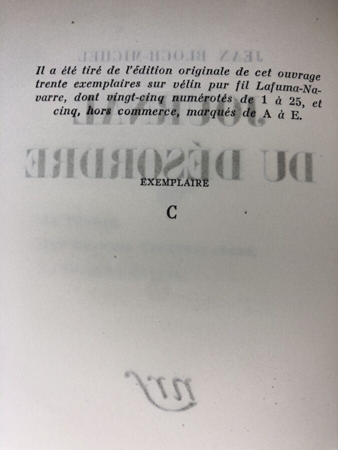 BLOCH-MICHEL (Jean). - Journal du désordre. Édité à Paris chez Gallimard en 195…