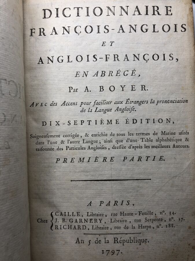 BOYER (Abel). - Dictionnaire royal françois-anglois et anglois-françois en abré…
