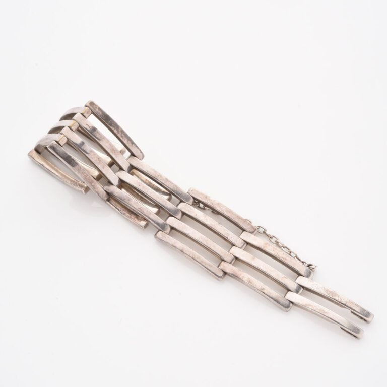 Bracelet en argent (925) à maillons articulés ajourés - Fermoir crochet et chaî…