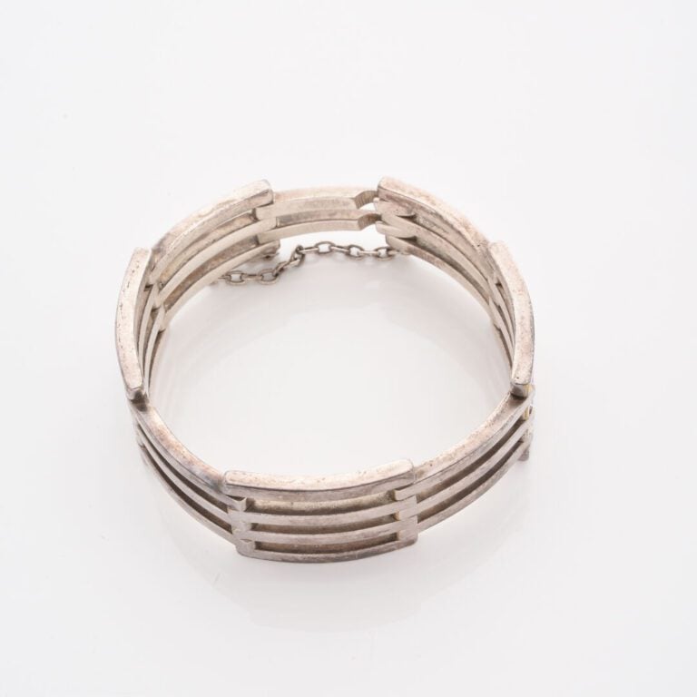 Bracelet en argent (925) à maillons articulés ajourés - Fermoir crochet et chaî…