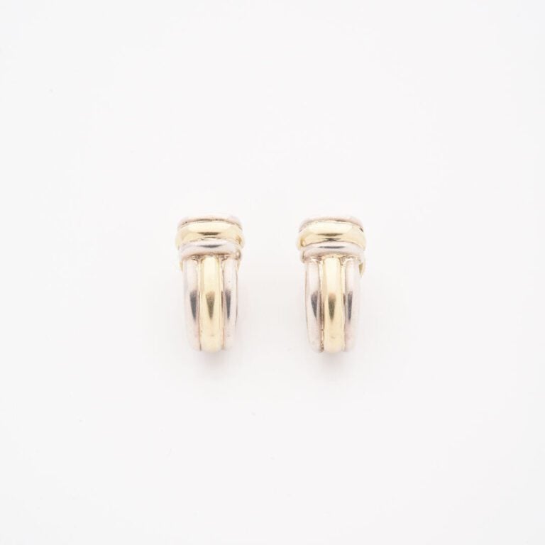 CHRISTOFLE - Paire de clips d'oreilles en or jaune (750) et argent (925) à moti…