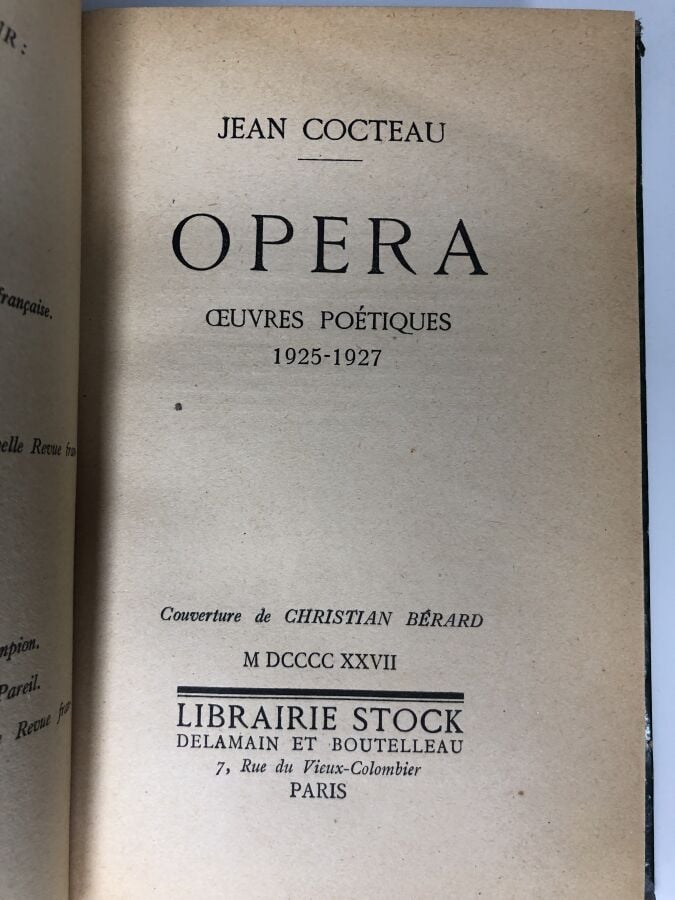 COCTEAU (Jean). - Opera, oeuvres poétiques 1925-1927. Édité à Paris chez Stock…