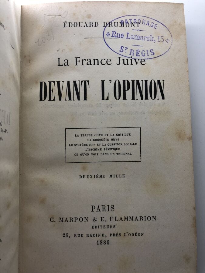 DRUMONT (Edouard). - La France juive devant l'opinion. Edité à Paris chez Flamm…