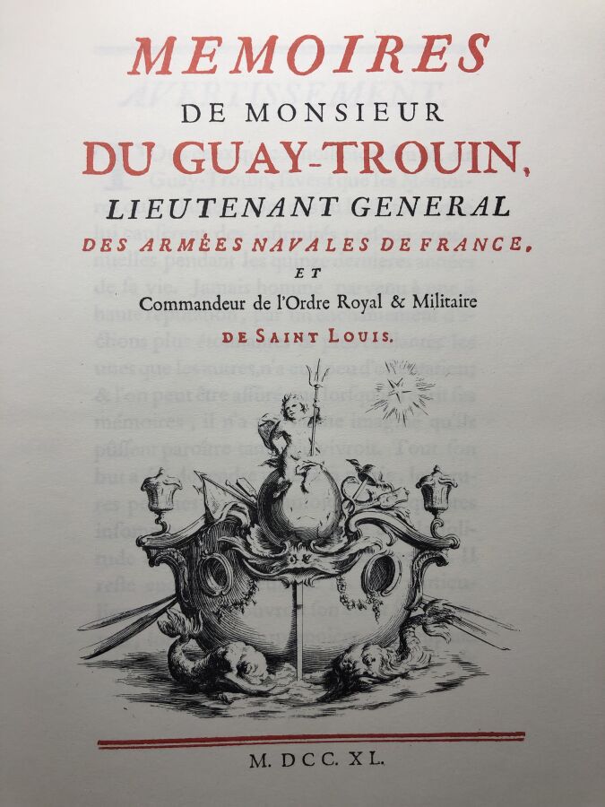 DU GUAY-TROUIN (René). - Mémoires de monsieur du Guay-Trouin, lieutenant généra…