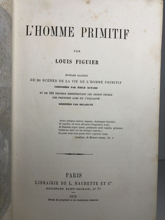 FIGUIER (Louis). - L'Homme primitf. Édité Paris chez Librairie de . Hachette et…
