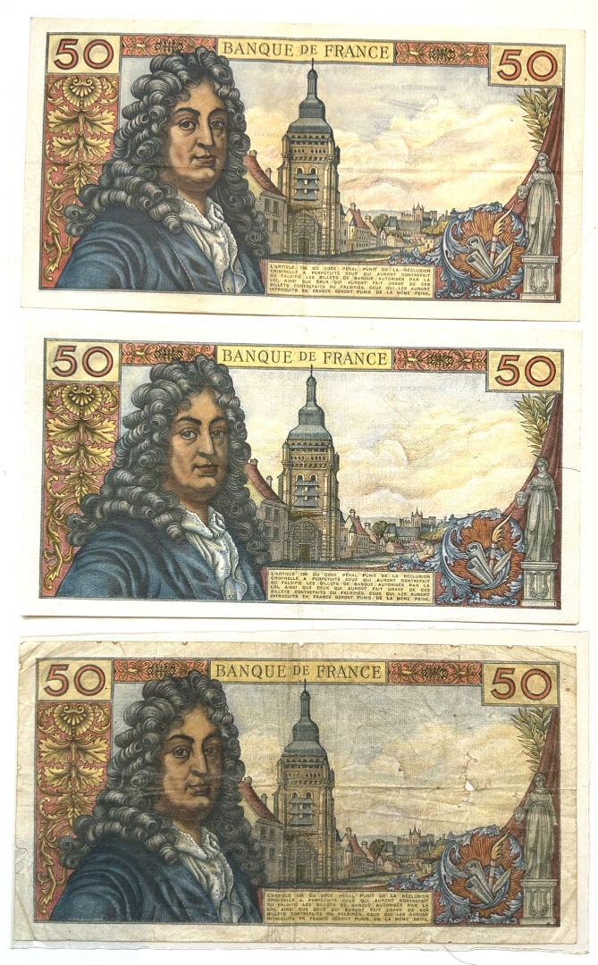 France - Billets - Lot de trois Billets de 50 Francs Racine, respectivement - E…