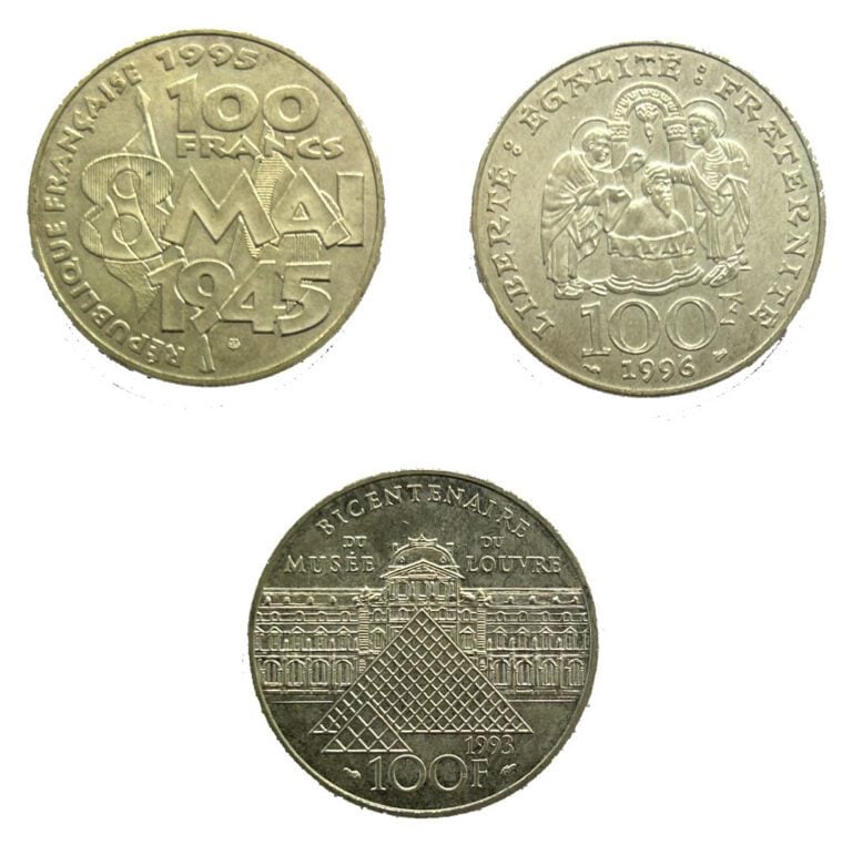 * France - Cinquième République - Lot de trois monnaies de 100 francs comprenan…