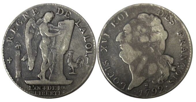 France - Constitution (1791-1792) - Ecu de 6 Livres 1792 I (Limoges) - A : Tête…