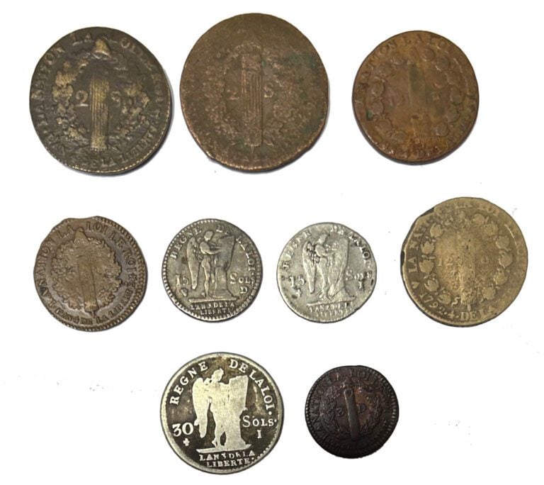 France - Constitution (1791-1792) - Lot de neuf monnaies de la constitution com…