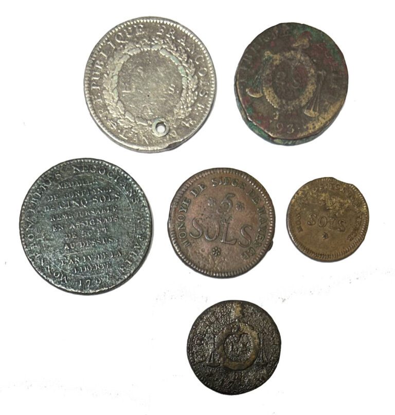 France - Convention (1792-1795) - Lot de six monnaies comprenant notamment un E…