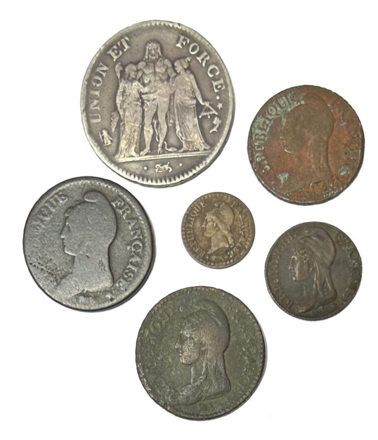 France - Directoire (1795-1799) - Lot de six monnaies comprenant notamment un E…
