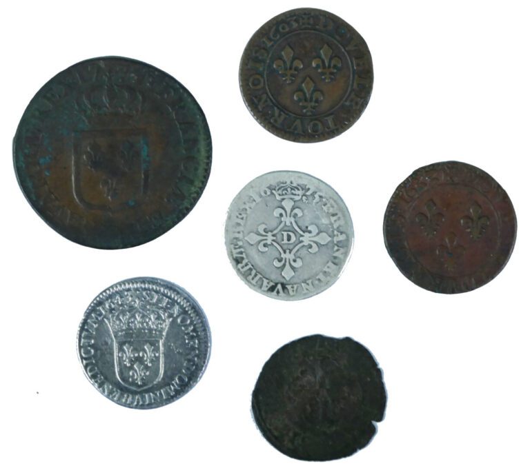 France - Divers - Lot de six monnaies comprenant : - -1/12e d'Ecu Louis XIII 16…
