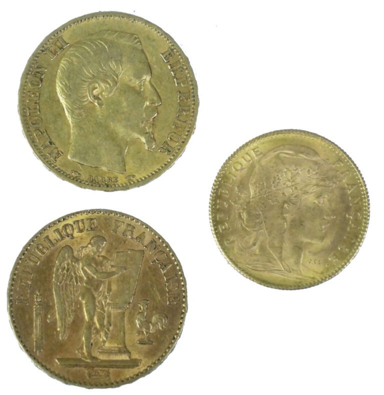 France - Divers - Lot de trois monnaies comprenant : - -Une 20 Francs Napoléon…
