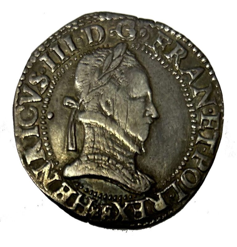 France - Henri III (1574-1585) - Franc au col plat 1580 - A : Tête laurée à dro…
