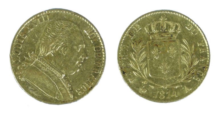 France - Louis XVIII (1815-1824) - 20 Francs 1814 A (Paris) - A : Buste habillé…
