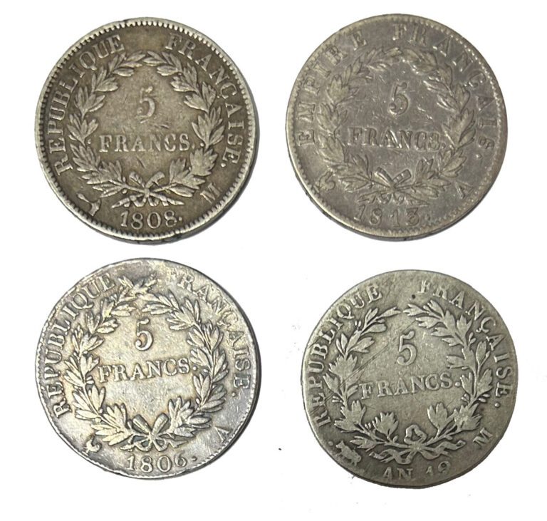 France - Napoléon Ier (1804-1815) - Lot de quatre Ecus de 5 Francs 1813 A, 1806…