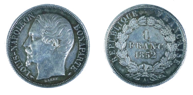 France - Napoléon III (1852-1870) - 1 Franc 1852 A (Paris) - A : Tête nue à gau…