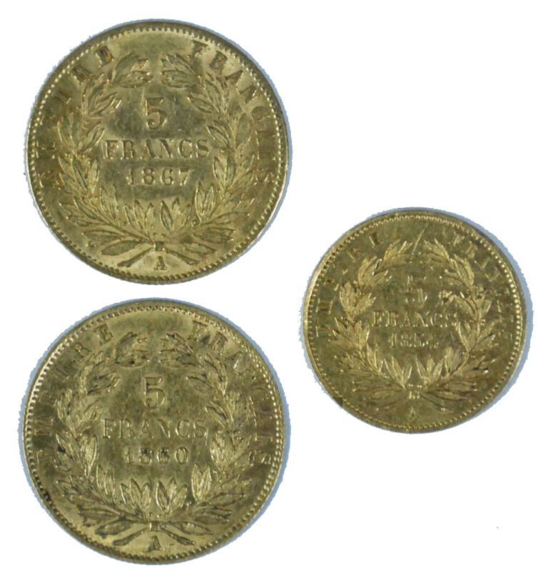 France - Napoléon III (1852-1870) - Lot de trois monnaies de 5 Francs comprenan…