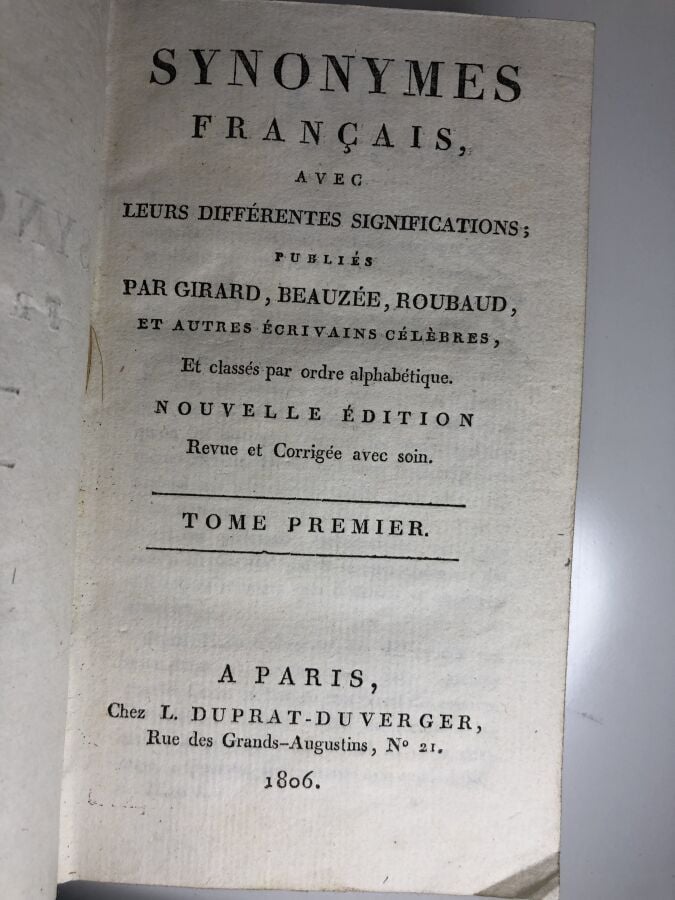GIRARD / BEAUZEE / ROUBAUD - Synonymes français avec leurs différentes signific…
