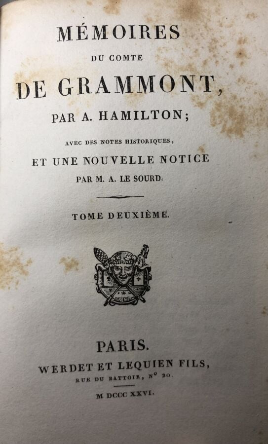 HAMILTON A. - Mémoires du comte de Grammont. Edité à Paris chez Werdet et Lequi…