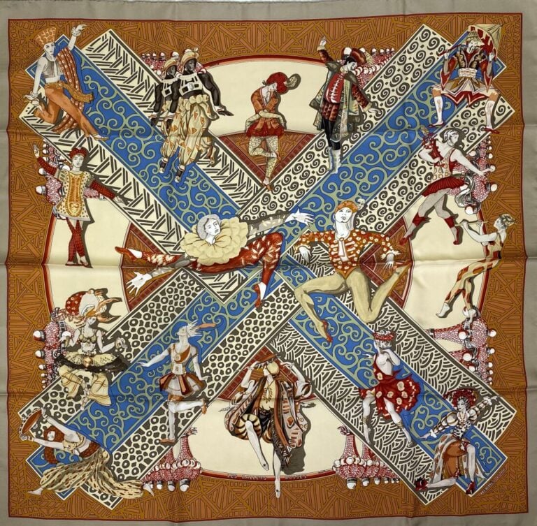 HERMÈS Paris - Carré en twill de soie à décor imprimé titré "Les ballets russes…
