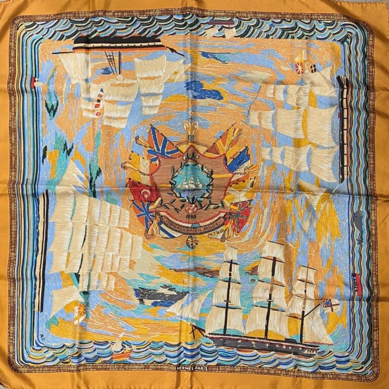 HERMÈS Paris - Carré en twill de soie imprimé titré "Henry F. Smith Sailor 1880…