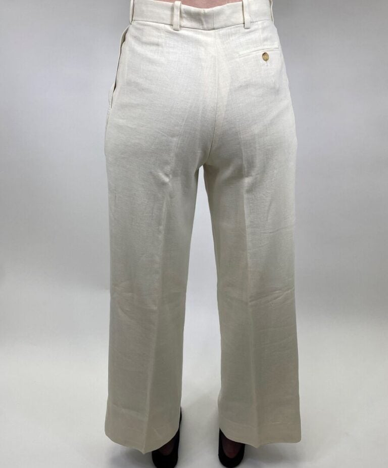 HERMÈS Paris - Pantalon large à pinces en lin beige - Taille 40 - Long. : 100 c…