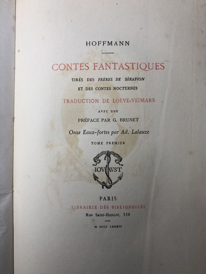 HOFFMANN. - Contes fantastiques. Edité à Paris chez Jouaust en 1883. 2 volumes…