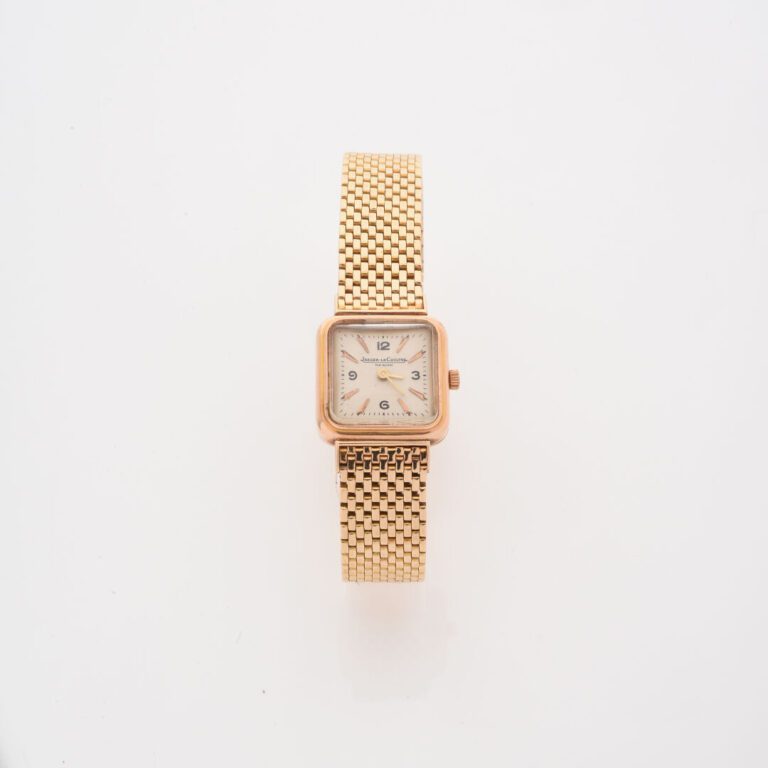 JAEGER LECOULTRE - Montre bracelet de dame en or jaune (750), boîtier carré à b…