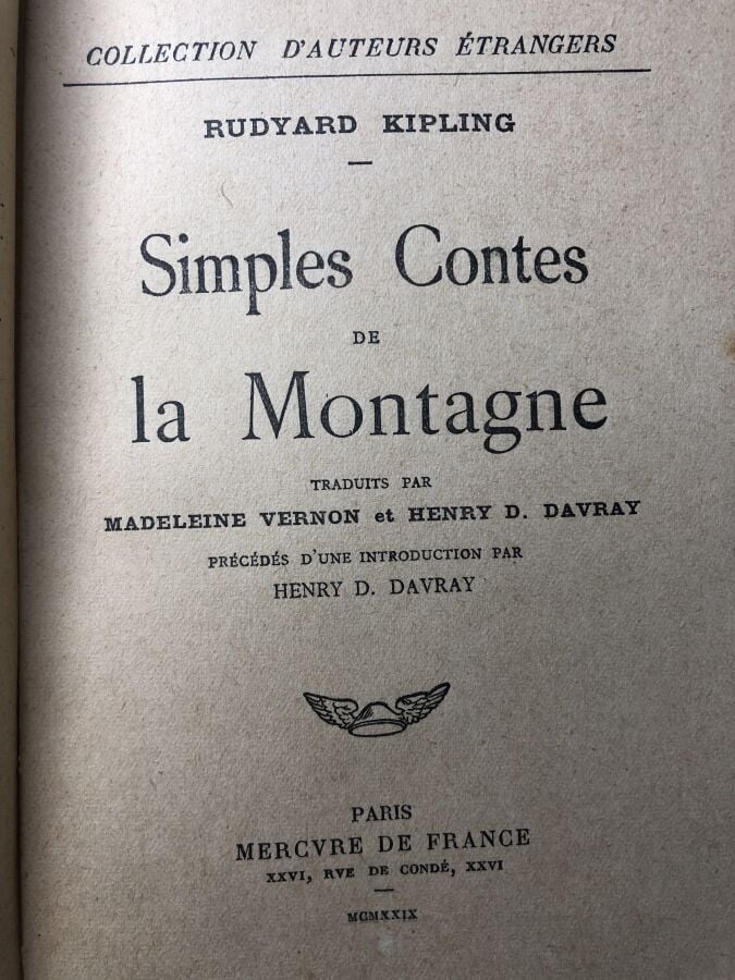 KIPLING (Ruyard) - Simples contes de la montagne. Édité à Paris chez Mercvre de…