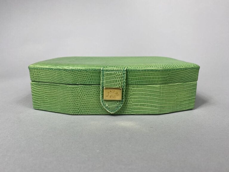 LANCEL - Coffret à bijoux gainé de cuir vert - 5.5 x 20.5 x 14.5 cm