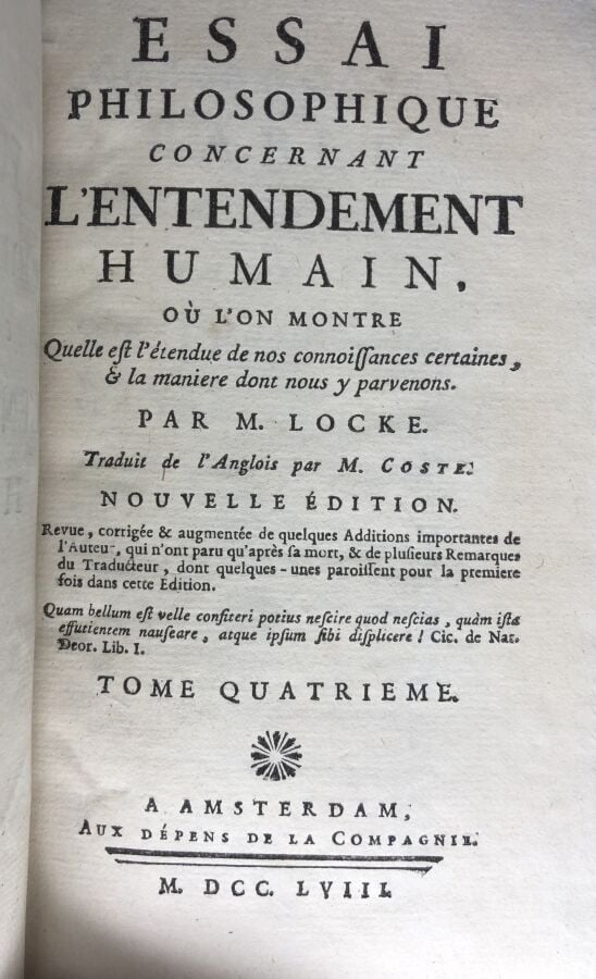 LOCKE M - Essai philosophique concernant l'entendement humain en 4 tomes. Édité…