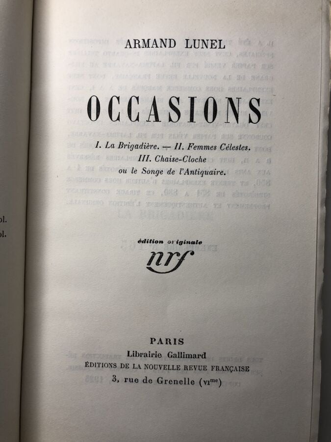 LUNEL (Armand). - Occasions. 1. La Brigadière. - II. Femmes célestes. III. Chai…