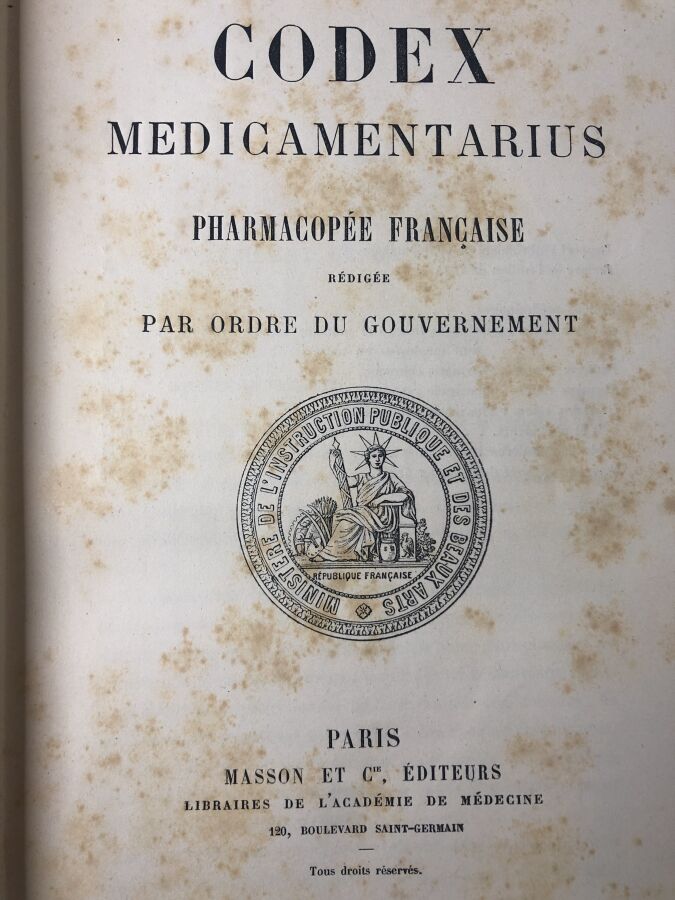 [MEDECINE] Gouvernement. - Codex medicamentarius pharmacopée française. Édité à…