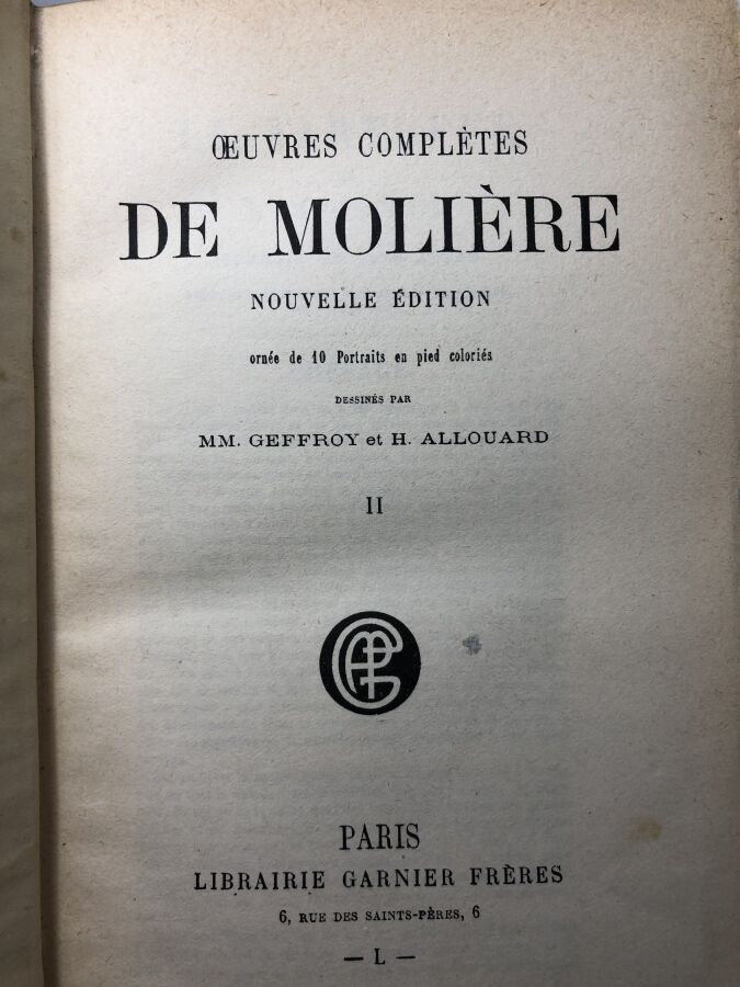 MOLIERE. - OEuvre complètes de Molière. Édité à Paris chez Garnier sans date. 2…