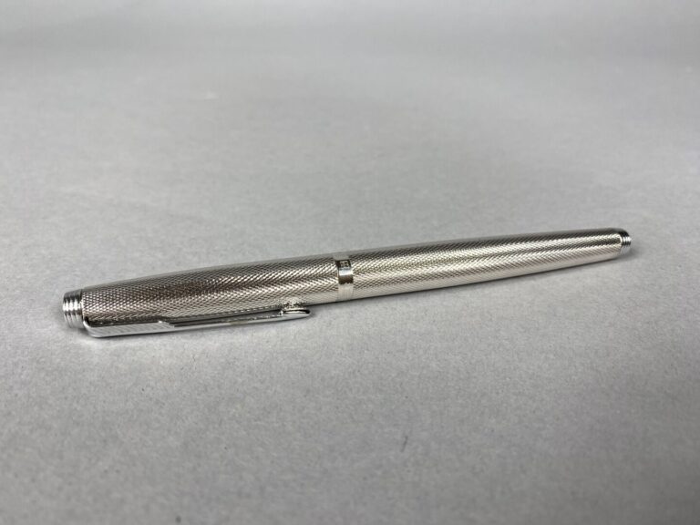 PARKER - Stylo-plume en métal argenté guilloché, plume or (750) - Avec écrin de…