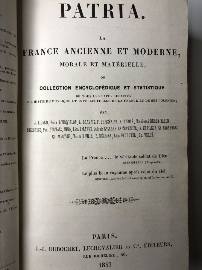 PATRIA. - La France ancienne et moderne, morale et matérielle, ou collection en…