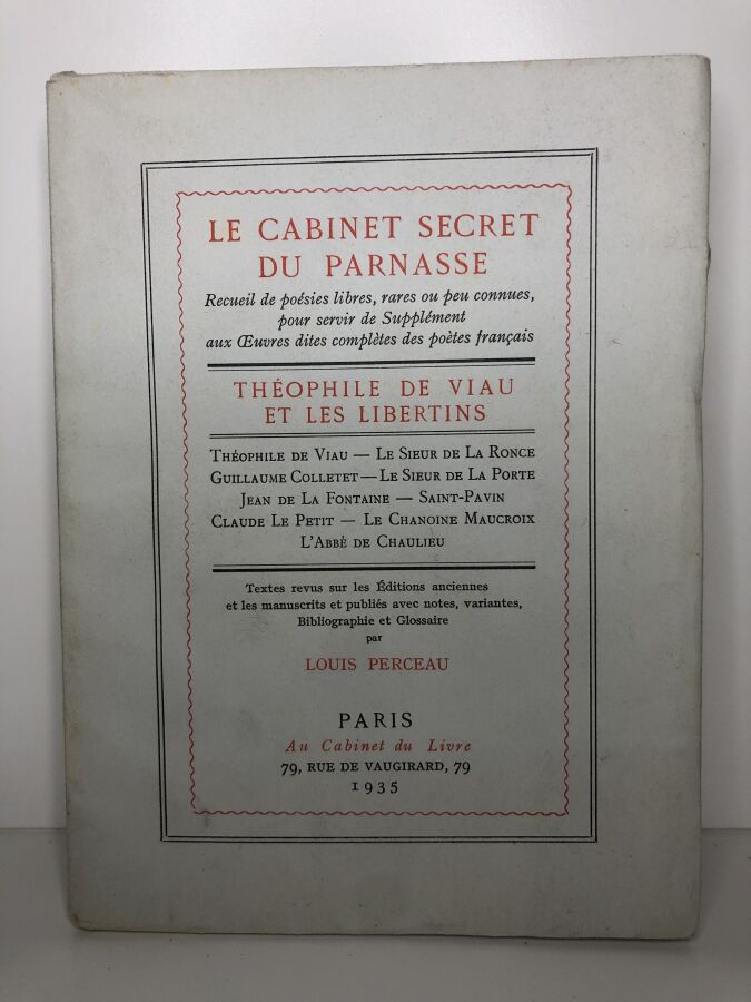PERCEAU (Louis). - Le Cabinet secret du Parnasse. Recueil de poésies libres, ra…