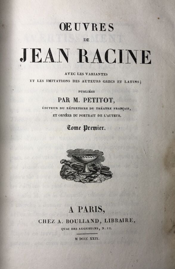 PETITOT M. - OEuvres de Jean Racine. Edité à Paris chez A. Boulland en 1829. 5…