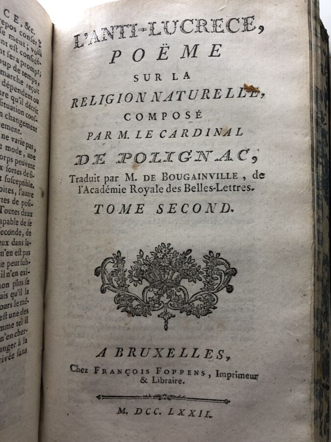 POLIGNAC (Cardinal de). - L'anti-lucrece, poème sur la religion naturelle. Edit…