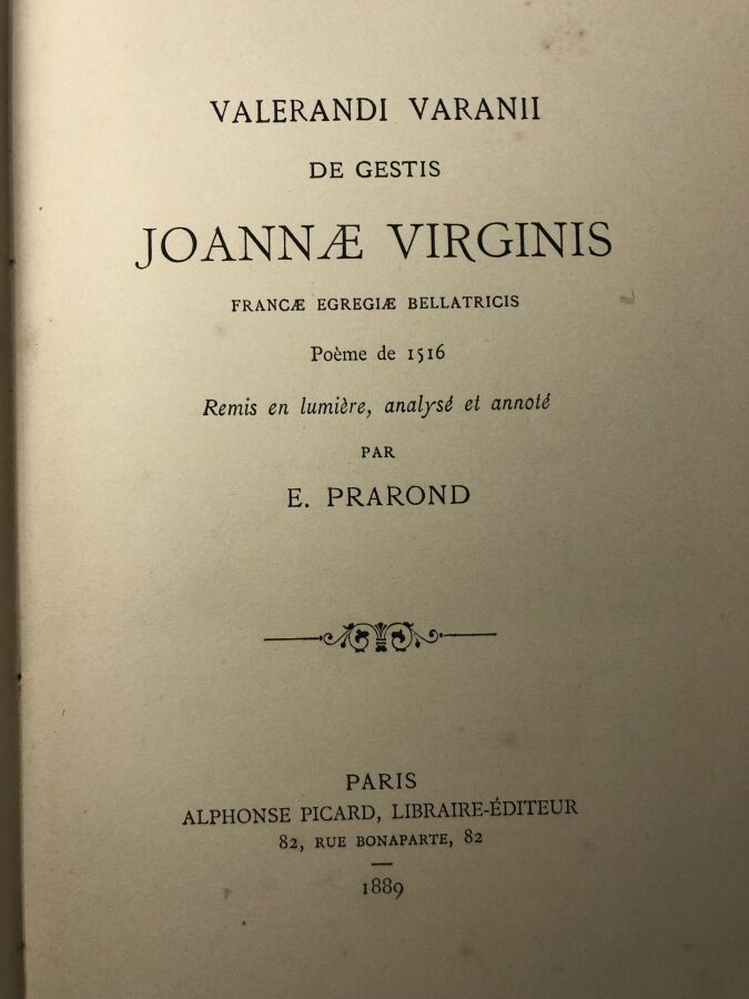 PRAROND E. - Valerandi Varanii de gestis Joannae Virginis francae egregiae bell…