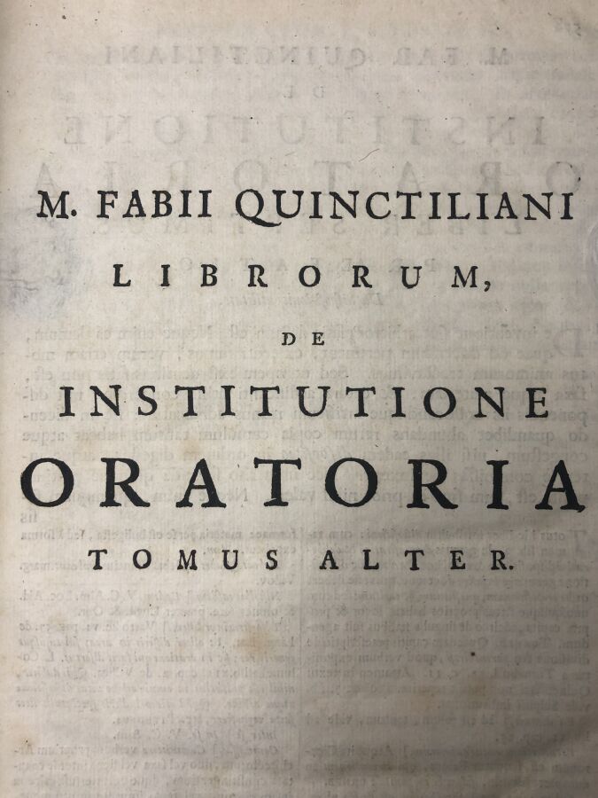 QUINCTILIANI (M. Fabii). - Librorum de institutione oratoria. Page de titre man…